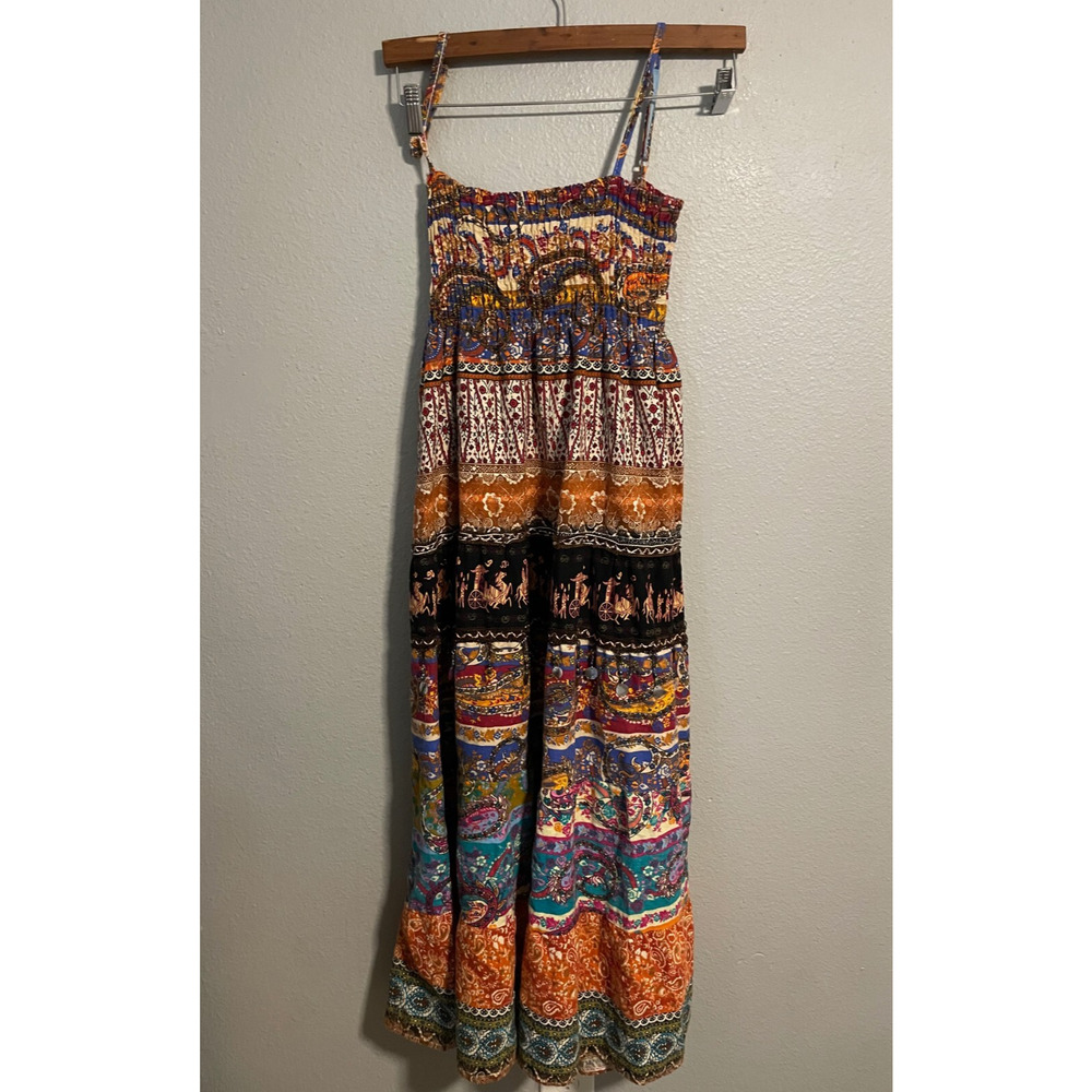 Pretty Angel Womens Maxi Dress Medium Mixed Media Linen Blend Festival Boho FLAW